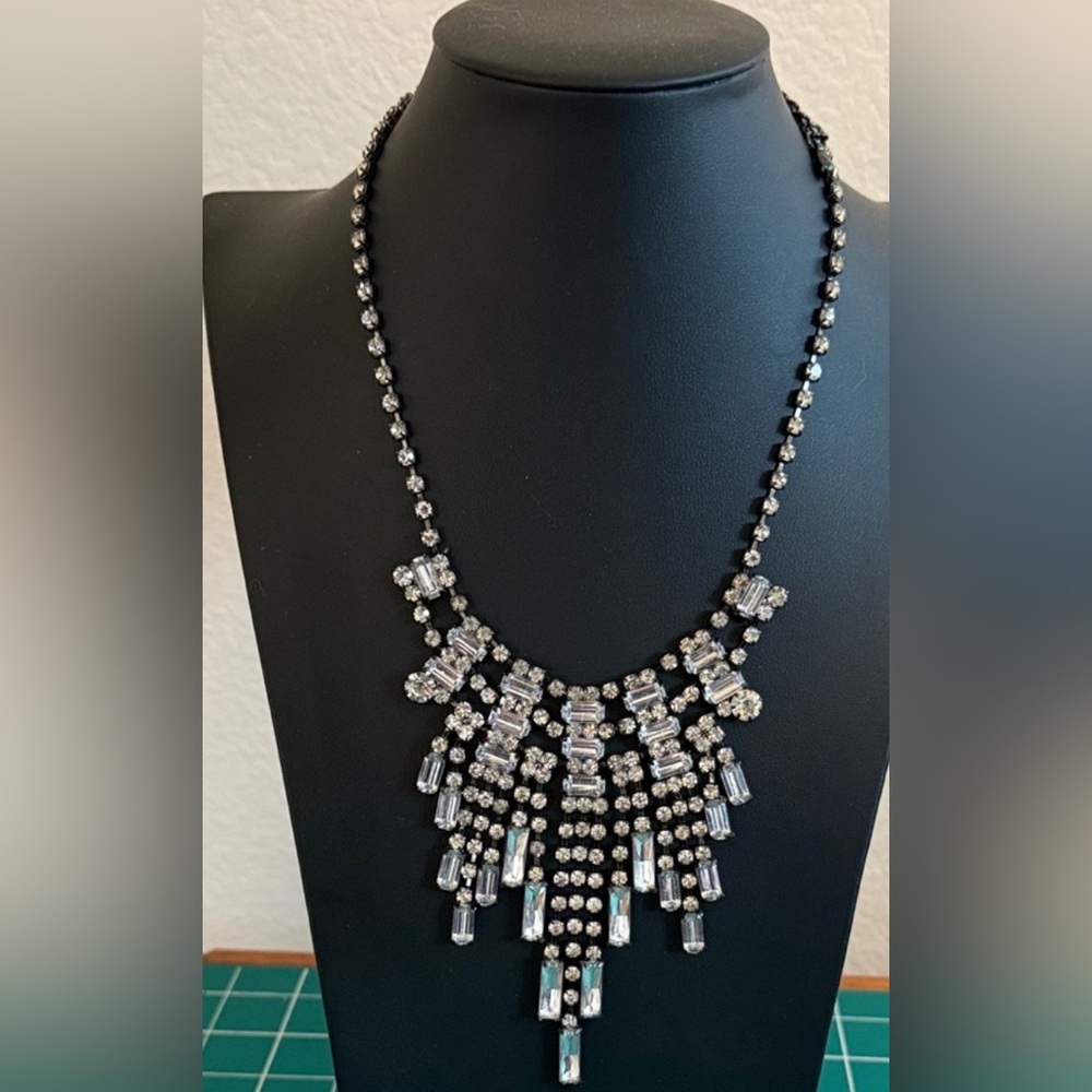 Epic Black Silvertone Rhinestone Statement Round … - image 1